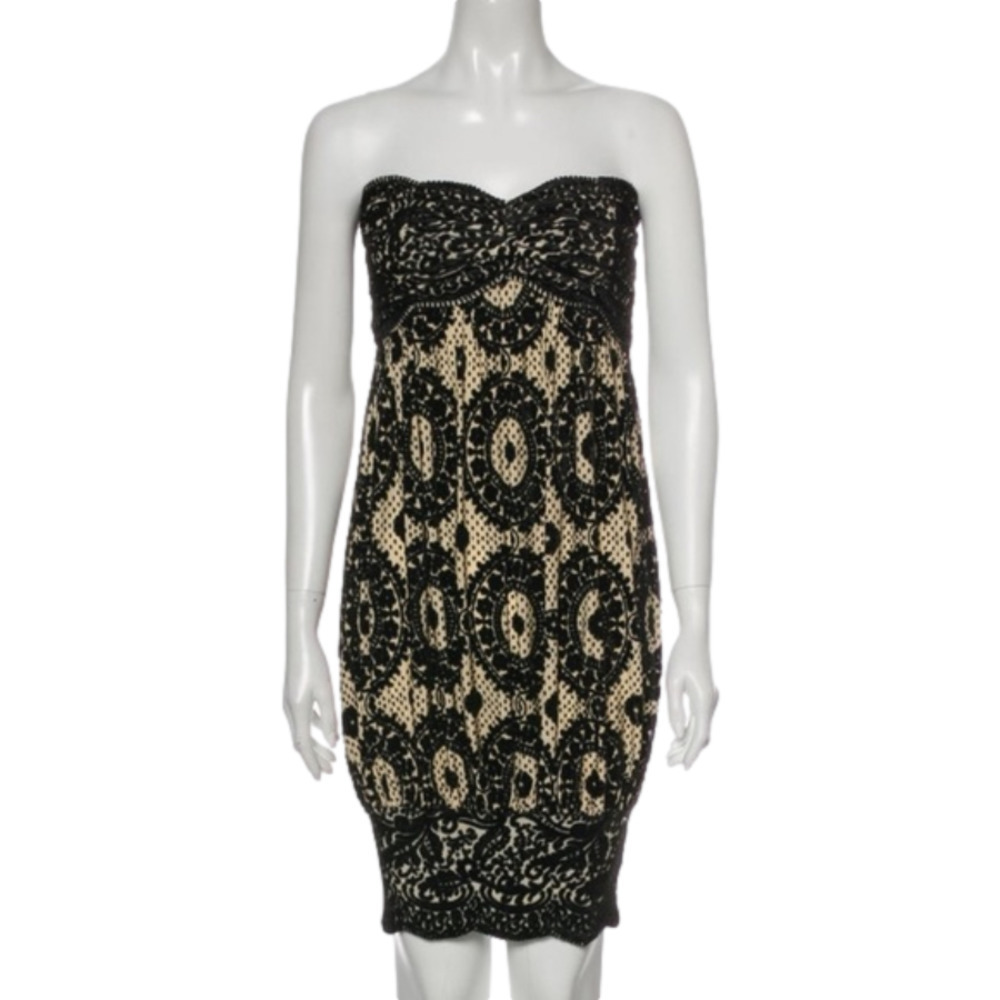 Diane Von Furstenberg Black Strapless Lace Cocktail‎ Dress Size 6